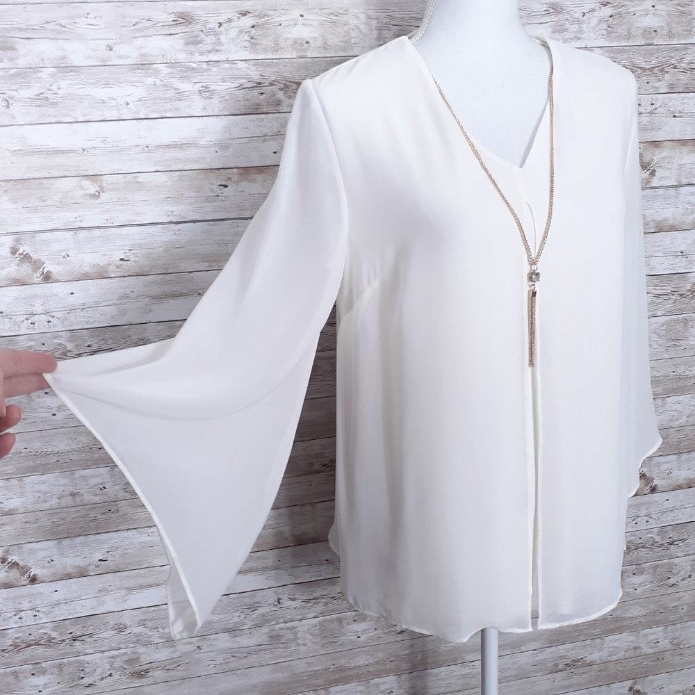 JM Collection Blouse S Sheer Overlay Necklace 966 - Picture 3 of 7